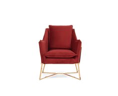 a red chair with gold legs on a white background