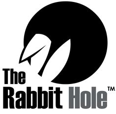 the rabbit hole logo with an alien head on it's back and words in black