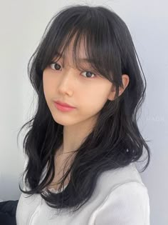 See-Through Bangs (Wispy Bangs) With Wave Hair Medium Length With Wispy Bangs, Korean Wispy Bangs Medium Hair, Korean Wispy Bangs Long Hair, Korean Layered Haircut With Bangs, Cute Bangs Ideas, Layered Cut With Wispy Bangs, Cute Haircuts With Wispy Bangs, Long Wolfcut With Wispy Bangs, Curtain And Wispy Bangs