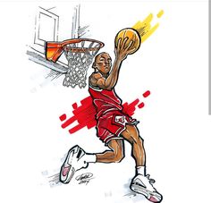 a drawing of a basketball player going to dunk the ball