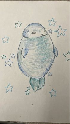 a drawing of a seal with stars on it's back and its head in the air