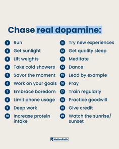 Real dopamine is the brain's natural feel-good chemical, released during activities that genuinely improve our well-being. These activities help your brain produce dopamine in a balanced, sustainable way, leading to sustained happiness and fulfillment...  Often find yourself feeling sluggish and lacking energy? Click below for 12 best vitamins & supplements for energy support. What Is Real Dopamine, Healthy Ways To Release Dopamine, Natural Dopamine Activities, Supplements For Energy, Dopamine Diet, Wahine Toa, Feeling Sluggish, Psychology Disorders, Health Questions