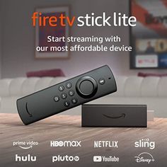 the amazon fire tv stick lite is sitting on a table