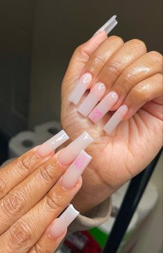 Colourful Acrylic Nail Designs, Pink Nails Tapered Square, Long Square Acrylic Nails Pink And White, Pink And White Tapered Square Nails, Dope Nails Square, Clear Pink Tapered Square Nails, Pink Acrylics Tapered Square, Colourful Acrylic Nails, Tapered Square Nails