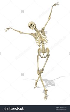 a skeleton is dancing in the air with its arms outstretched and legs spread out,