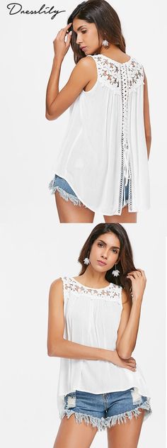 Free shipping worldwide.Floral Lace Panel Tank Top.#floraltop#summertop#dresslily Cheap Tank Tops, Cheap Shopping