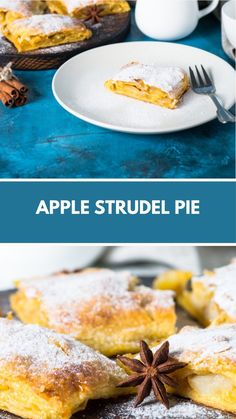 apple strudel pie with cinnamon star anise on top and the recipe below