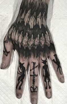 a person's hand with tattoos on it