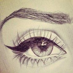 a pencil drawing of an eye with long lashes