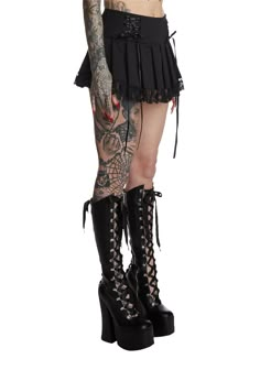 has you feeling like you're in a dream within a dream. This otherworldly high waist mini skirt has a pleated design, delicate lace trim, lace up accents, and a side zip closure. Cute Goth Outfits, Goth Outfit Inspo, Bae Style, Dream Within A Dream, Goth Fairycore, Rave Skirt, Punk Plaid, Goth Skirt, High Waist Mini Skirt