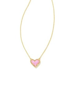 Ari Heart Gold Pendant Necklace in Rose Quartz | Kendra Scott Light Grey Leggings, Business Nails, 5th Class, Kendra Scott Necklace, Pink Necklace, Grey Leggings, Bubblegum Pink, Wren, Brass Material