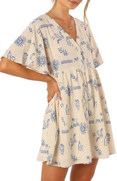 This breezy cotton mini is designed in an allover print and punctuated with a flouncy skirt. Front button closure V-neck Short sleeves 100% cotton Hand wash, dry flat Imported Short Night Dress, Flouncy Skirt, Chic Fall Outfits, Minimalist Dresses, Travel Dress, Pregnancy Outfits, Dresses Ideas, Home Dress, Clothing Essentials