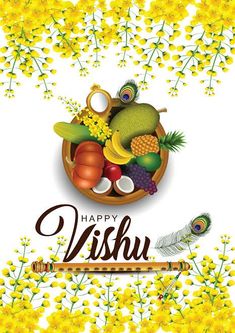 happy visshu greeting card with yellow flowers