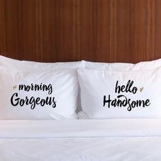 two pillows that say, big spoon little spoon and little spoon on the same pillow