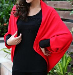 Clothing Length: RegularTechnics: Hand KnittedCollar: V-NeckSleeve Length: FullDecoration: EmbroiderySleeve Style: Batwing SleeveStyle: CasualMaterial: Cashmere, PolyesterThickness: Standard SKU: 1190802 SIZE: ONE AVERAGE SIZE Knitted Shawl Sweater, Loose Knit Cardigan, Casual Cardigans, Red One, Black Cardigan, Bat Wings, Women's Casual, Knit Cardigan, Casual Women