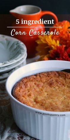 5 ingredient corn casserole in a white baking dish on a black marble background. Dinner Casserole Recipes, Ground Beef Casserole Recipes