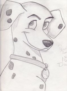 a drawing of a dog with polka dots on it's collar