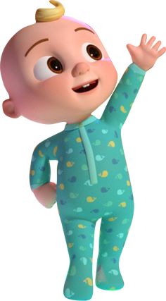 a cartoon character in blue pajamas with his arms up and hands out to the side