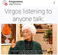 an old woman is talking to someone on the tv show virgos listening to anyone talk