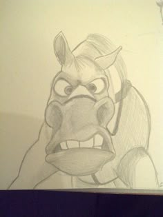 a drawing of an angry bull with big eyes