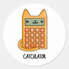 an orange calculator with the word cat on it's face, in front of a white background