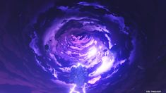 an image of a man standing in the middle of a tunnel with clouds and lightning