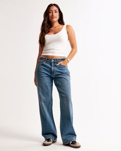 Women's Curve Love Low Rise Baggy Jean | Women's Bottoms | Abercrombie.com Jeans For Big Thighs, Low Rise Baggy Jeans, Baggy Jean, Fall Fashion Inspiration, Abercrombie Jeans, Women's Bottoms, Style Inspiration Fall, Curvy Jeans, Loose Jeans