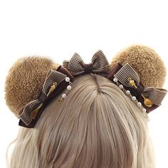 Option: Bear ears Rabbit ears Handmade bear headband. How To Make Bear Ears Headband, Teddy Bear Ears, Bear Ear Headband, Rabbit Ears Headband, Hat With Bear Ears, Bear Ears, Rabbit Ears, Ear Headbands, Lolita Dress