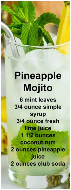 Tropical Mojito, Pineapple Mojito, Happy Drink, Mixed Drinks Alcohol, Yummy Alcoholic Drinks, Liquor Drinks, Boozy Drinks, Drinks Alcohol