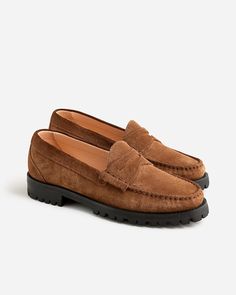 Winona lug-sole penny loafers in suede New England Fall, Brown Leather Loafers, Brown Loafers, Dark Academia Aesthetic, Women Oxford Shoes, Suede Loafers, Shoe Closet, Lug Sole, Penny Loafers