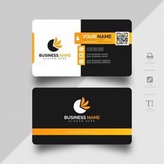 two business cards with yellow and black accents