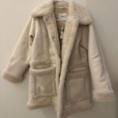 Nwt Leather Coat With Shearling Detail, Never Been Worn. Cold Weather Fashion, Shearling Coat, Shearling Jacket, Cozy Winter, Leather Coat, European Fashion, Long Coat, Abercrombie Fitch, Fall Fashion