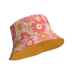 Retro Adjustable Bucket Hat For Summer, Adjustable Retro Bucket Hat For Summer, Retro Wide Brim Bucket Hat, Retro Pink Hat For The Beach, Retro Pink Hat For Beach, Pink Bucket Hat With Upf 50+ For Spring, Pink Retro Hat For The Beach, Spring Pink Bucket Hat With Upf 50+, Pink Retro Hat For Beach