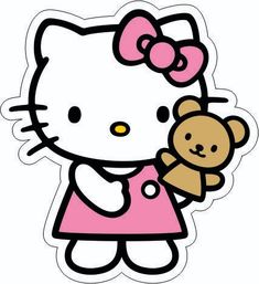 a hello kitty sticker with a teddy bear