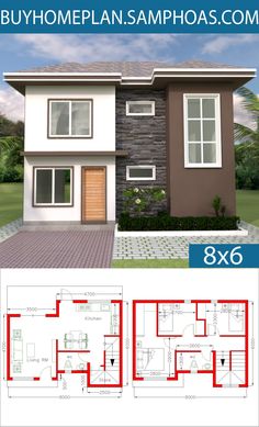 two story house plan with 3 bedroom and 2 bathrooms