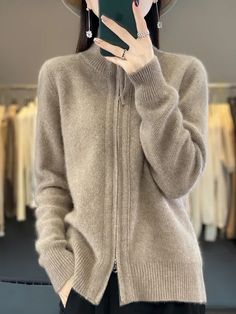 Wool Knitting Sweater Turndown Collar Cardigan AutumnThis is Asia Size, 1cm=0.394inch, 1inch=2.54cm M: bust: 95 cm,     length: 58 cm,   sleeve: 57 cm  L: bust: 100 cm,    length: 59 cm,   sleeve: 58 cm  XL: bust: 105 cm,   length: 60 cm,   sleeve: 59 cm   Note:(manual measurement, there may be 1-3 cm error thank you for your understanding.) And due to different display and different batch of products, the real picture may be slightly different. Thank you for your understanding. Turtleneck Coat, Autumn Sweaters, Crochet Studio, Wool Products, Woolen Sweaters, Zippered Cardigan, Fitting Room, Winter Vest, Knitted Coat