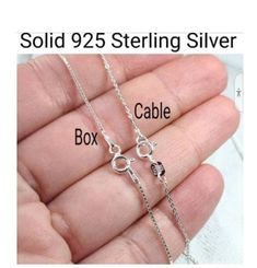 "🇺🇲 USA Made - 100% Solid 925 Sterling Silver Chain Necklace, .8mm Cable or Box Chain Necklace - Well made, finished chain with Spring clasp.  Perfect for everyday wear! The perfect chain for pendant or charms. Comes in plastic baggie as a Jewelry supply. Add Gift Box option during checkout for 1.5\" Silver Gift Box.  Lengths: 14 inches (very small child's), 16 inches, 18 inches, 20 inches, 22 inches, 24 inches and 30 inch.  The appearance of White Gold without the cost! * SHOP more Chains, Pendants and Charms: https://www.etsy.com/shop/LastingMemoryJewelry RECENT FEEDBACK:  Don't buy cheap competitor's chains when you can buy quality chains here! These are by far the best necklaces I have found on Etsy.    It's a beautiful chain. It's of good quality and shipped quickly. Really beautifu Chains Pendants, Silver Gift Box, Box Chain Necklace, Sterling Silver Chain Necklace, Small Charms, 925 Sterling Silver Chain, Silver Chain Necklace, Box Chain, Sterling Silver Chain