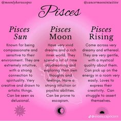 a pink poster with the words pisces sun and moon