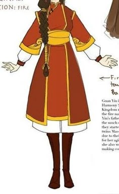 a paper doll is wearing a red and yellow dress with braids on her hair