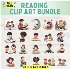 the full color clip art bundle includes children reading books