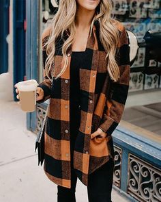 Plaid Print Coat, 2024 Clothes, Fun Clothes, Normal Body, Fashion Goals, Plaid Shirts, Orange Plaid, Plaid Coat, Print Coat