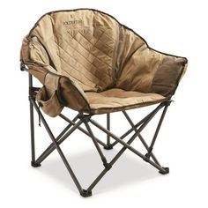 a camping chair with a padded seat and cover on the back, in front of a white background