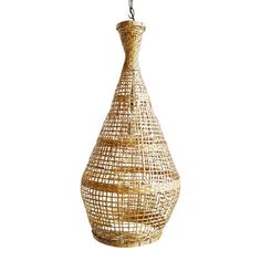 a hanging light made out of woven material