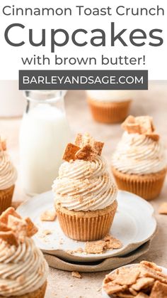 cinnamon toast crunch cupcakes with brown butter frosting