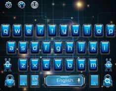 the blue keyboard has many different symbols on it