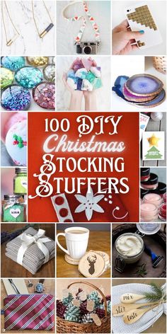 christmas stocking stuff is shown with the words, 100 diy christmas stocking stuff