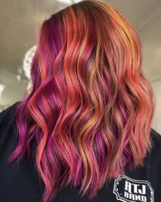 Subtle Bright Colored Hair, Copper And Vivid Hair, Copper And Magenta Hair, Fun Spring Hair Color Ideas 2023, Brown Hair With Vivid Color, Sunset Balayage Hair, Crazy Haircolors, Copper And Pink Hair, Vivid Hair Color Ideas For Brunettes