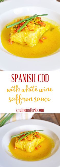 spanish food with white wine and saffron sauce