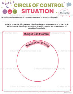 Circle of Control Worksheet for Kids and Teens Circle Of Control Activity, Control Worksheet, Circle Of Control, Cbt Worksheets, Counseling Worksheets, Self Esteem Worksheets, Dbt Skills