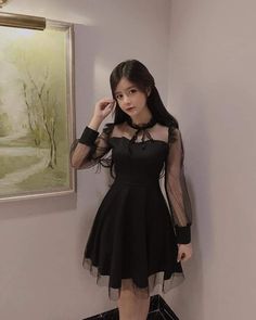 Black Dress Dance Outfit, Goth Dresses Short, Korean Dress Elegant, Gothic Mode, Cute Black Dress, Tomorrow X Together, فستان سهرة, Fashion Attire